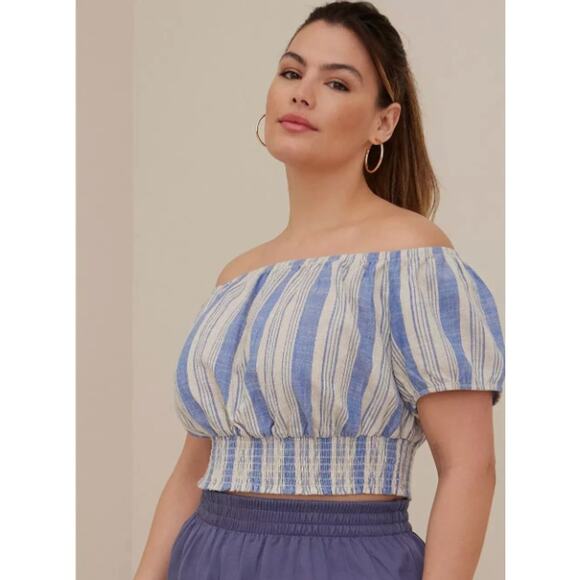 torrid Tops - NWT Torrid Linen Blend Smocked Waist Off-Shoulder Crop Top Size 2 (2X, 18-20)